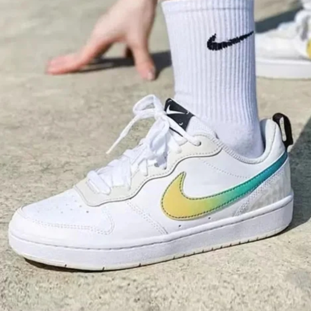 Nike White Sneakers with Gradient Swoosh
